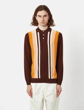 Beams Plus Knit Polo 12G (Stripe) - Brown