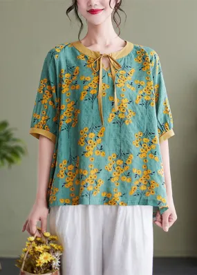 Beautiful Green Print Clothes Ruffled Asymmetric Plus Size Clothing Top