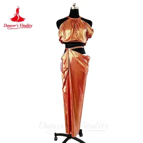 Belly Dance Performance Costume Set for Women Customsized Sleeveless top Split long skirt 2pcs Adult Child Belly Dancing Outfit