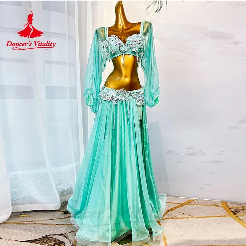 Belly Dancer Costume Set for Women Customsized Bra Top satin Long Skirt 2pcs Adult Child Oriental Belly Dancing Performance Suit