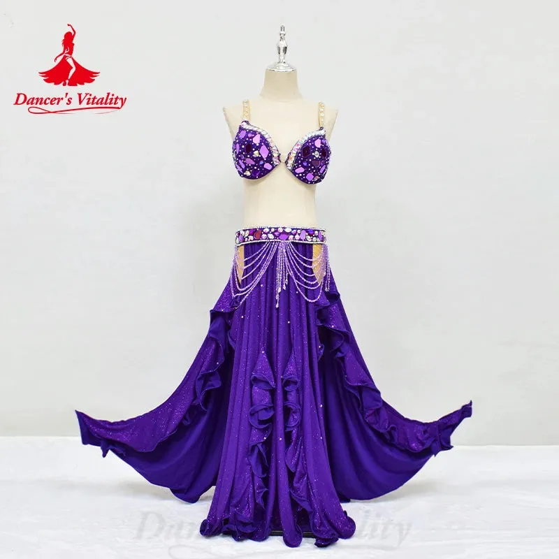 BellyDance Costume Customized Luxury Diamond Bra Sexy Split Long Skirt 2pcs Adult Children Oriental Dance Competition Clothing