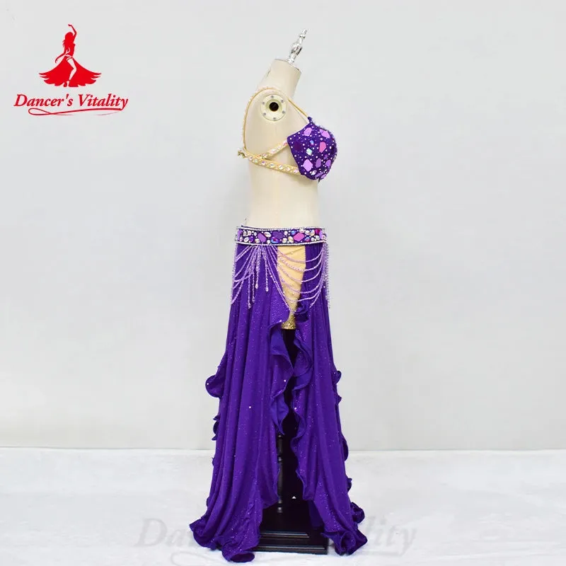 BellyDance Costume Customized Luxury Diamond Bra Sexy Split Long Skirt 2pcs Adult Children Oriental Dance Competition Clothing