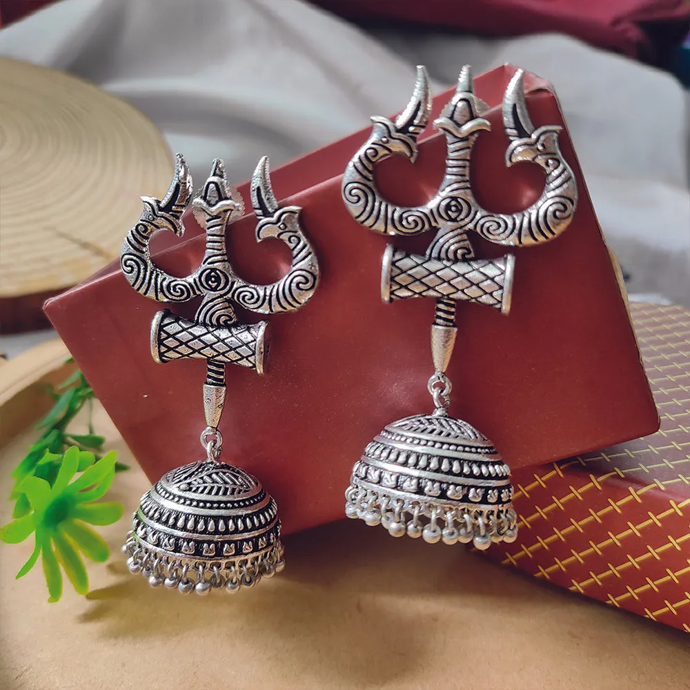 Bhavi Jewels Silver Plated Trishul Jhumki earrings