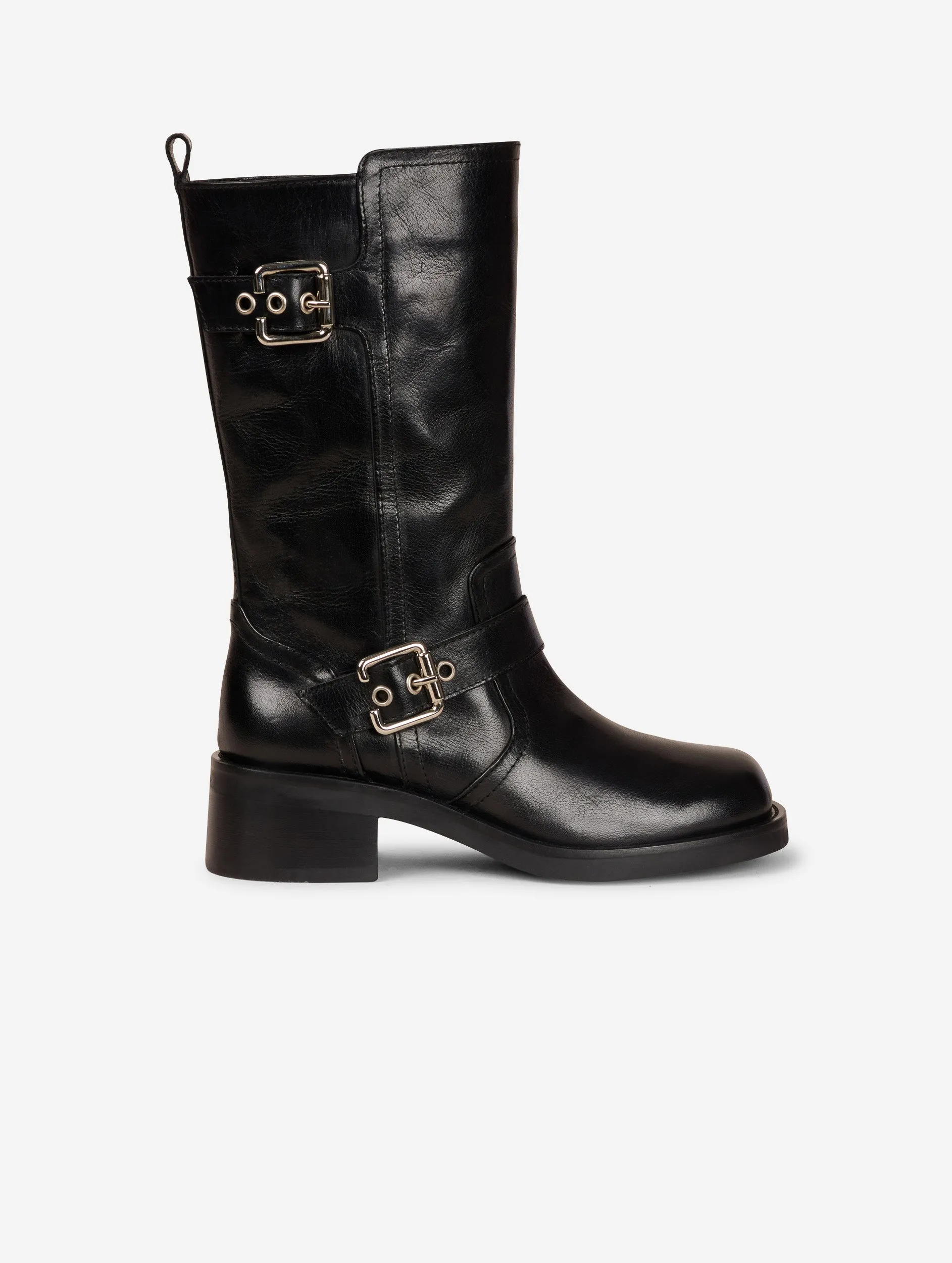 Biker ankle boots in black leather