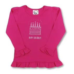 Birthday Cake Pink Long Sleeve Ruffle Tee