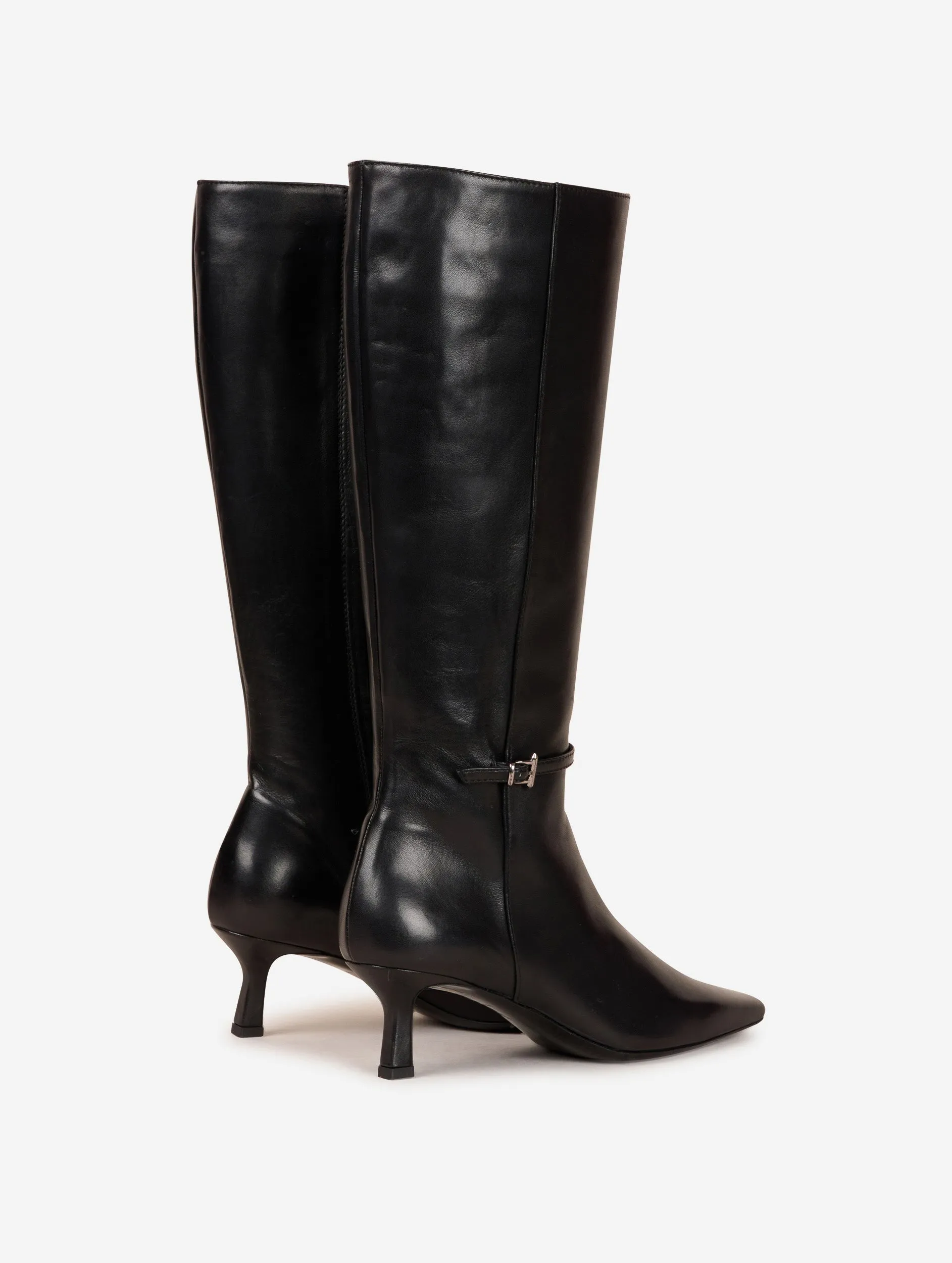 Black leather ankle strap boots