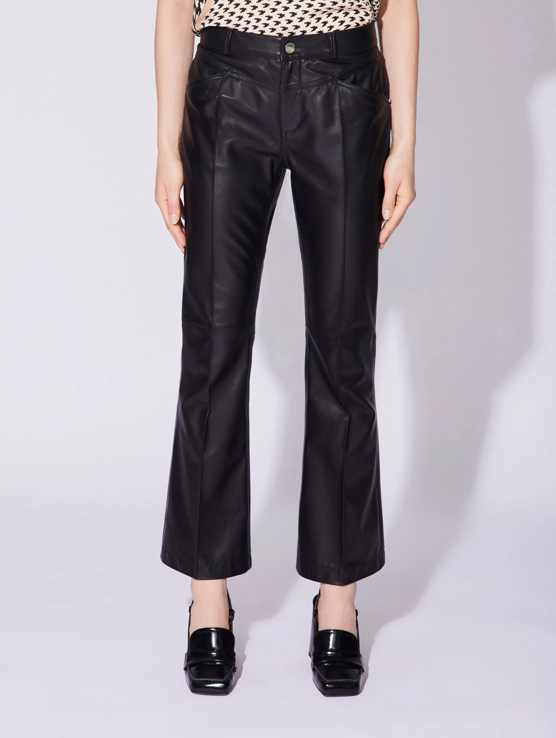 Black plongé lambskin trumpet trousers