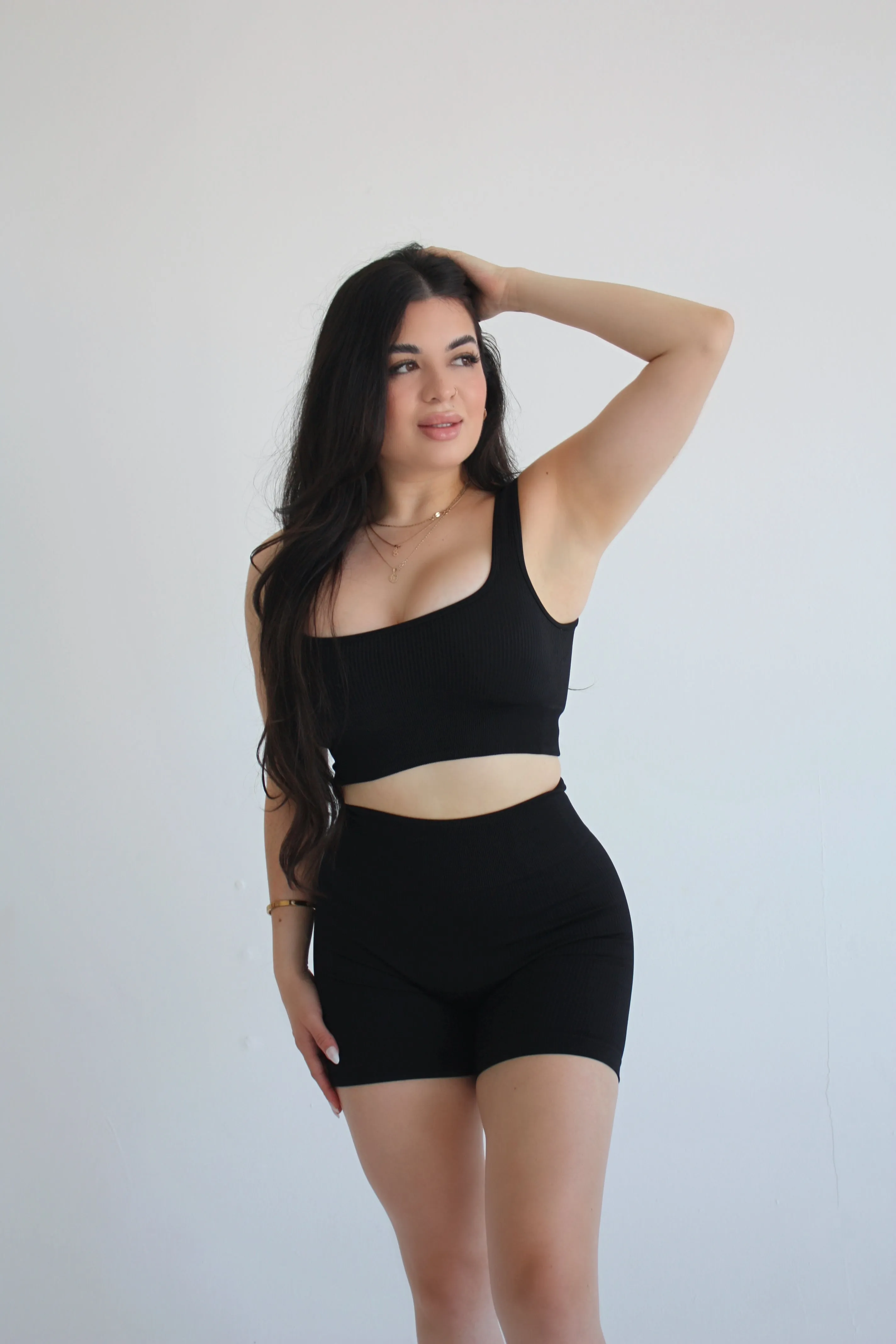 Black Seamless Ribbed 2 Piece Workout Set