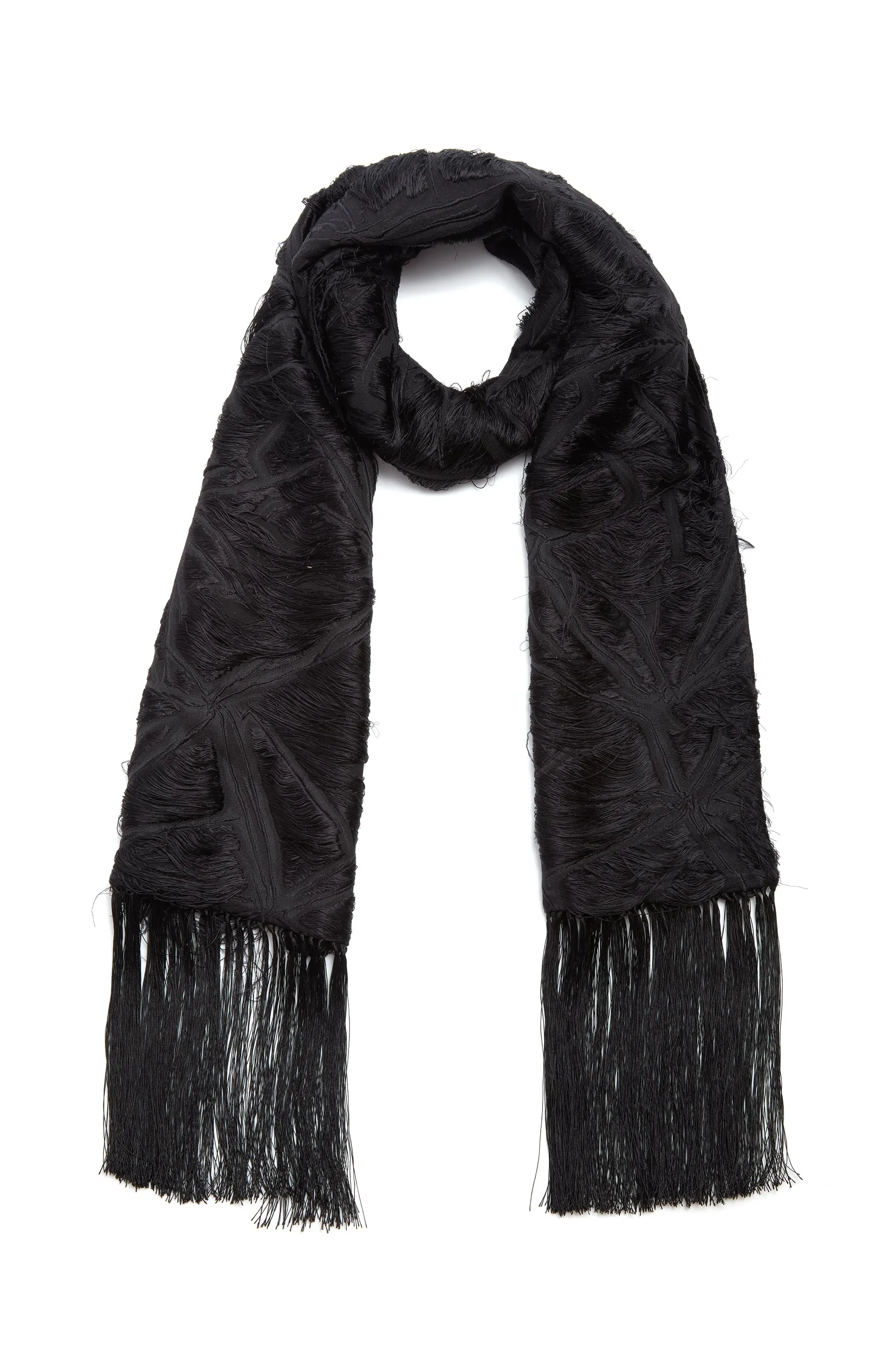 Blaine Scarf in Black Silk Virgin Wool Jacquard