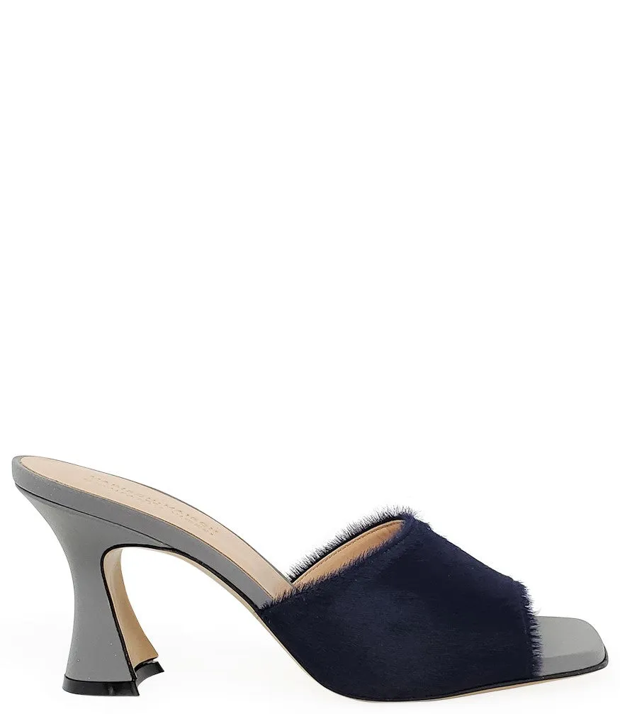 Blue Calf Hair Heel Mule