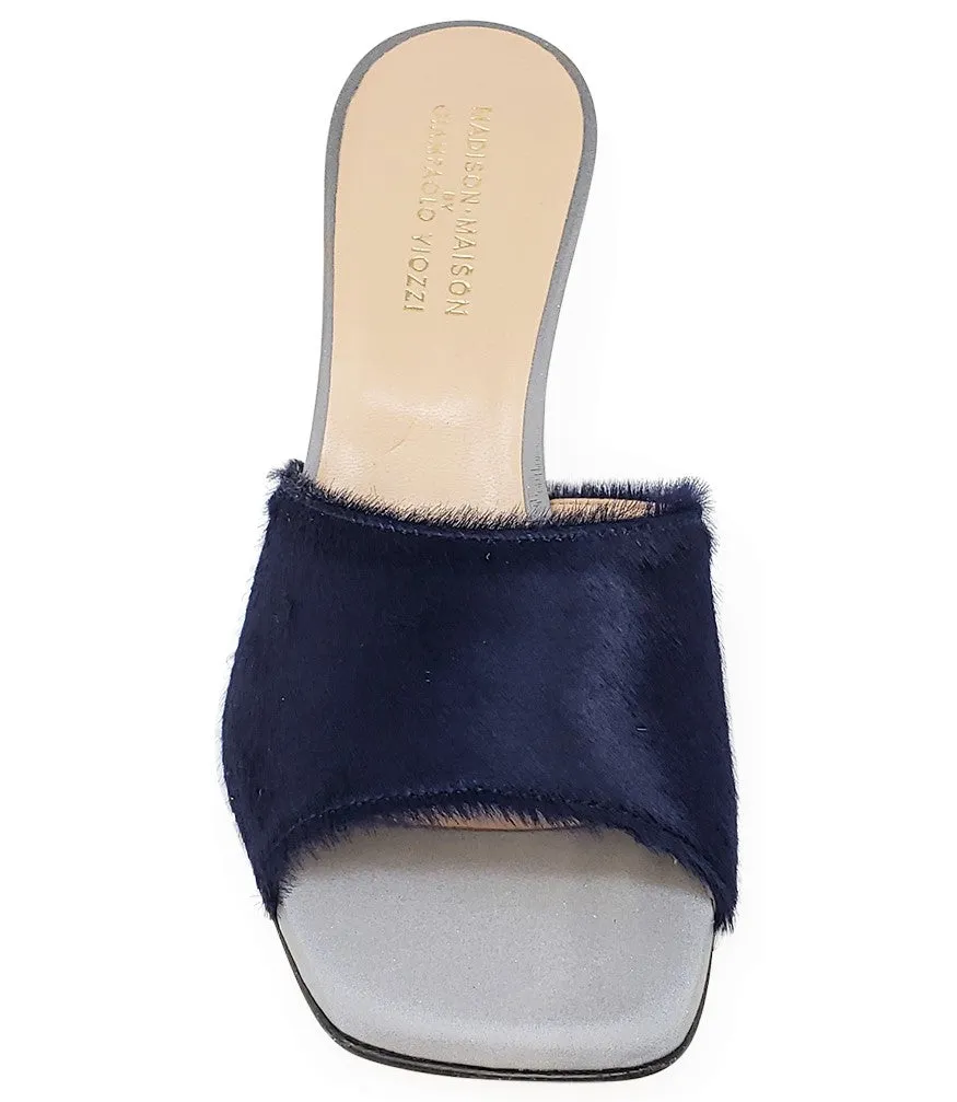 Blue Calf Hair Heel Mule