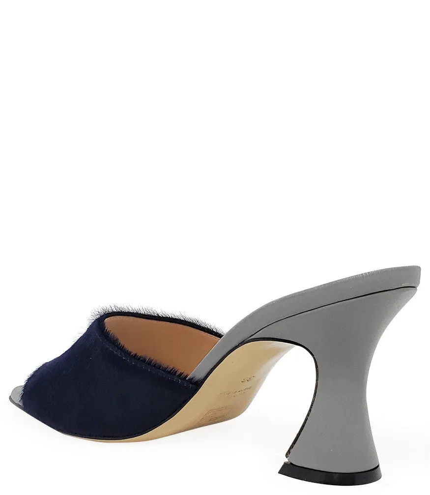 Blue Calf Hair Heel Mule