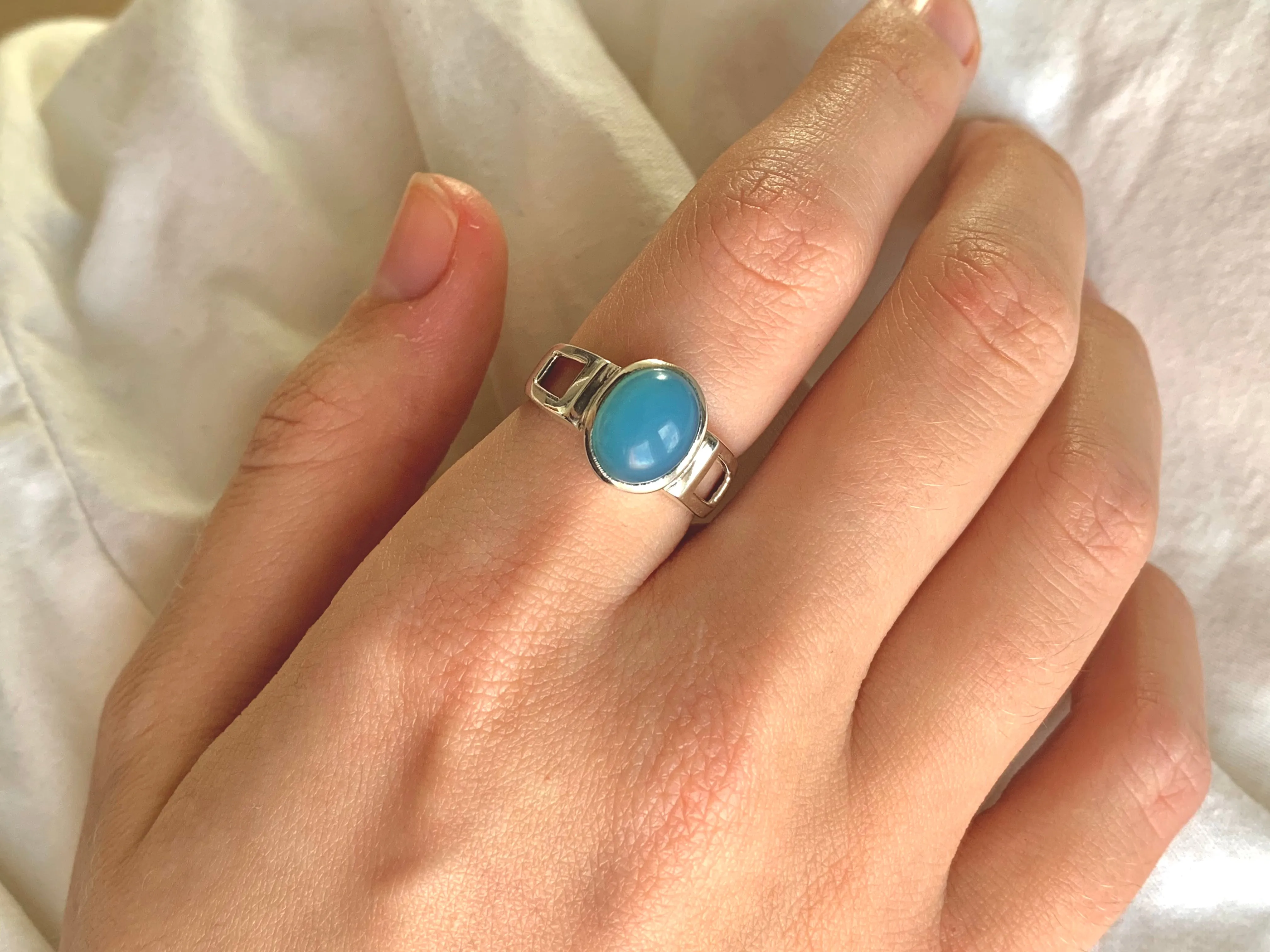 Blue Chalcedony Falco Ring (US 7)