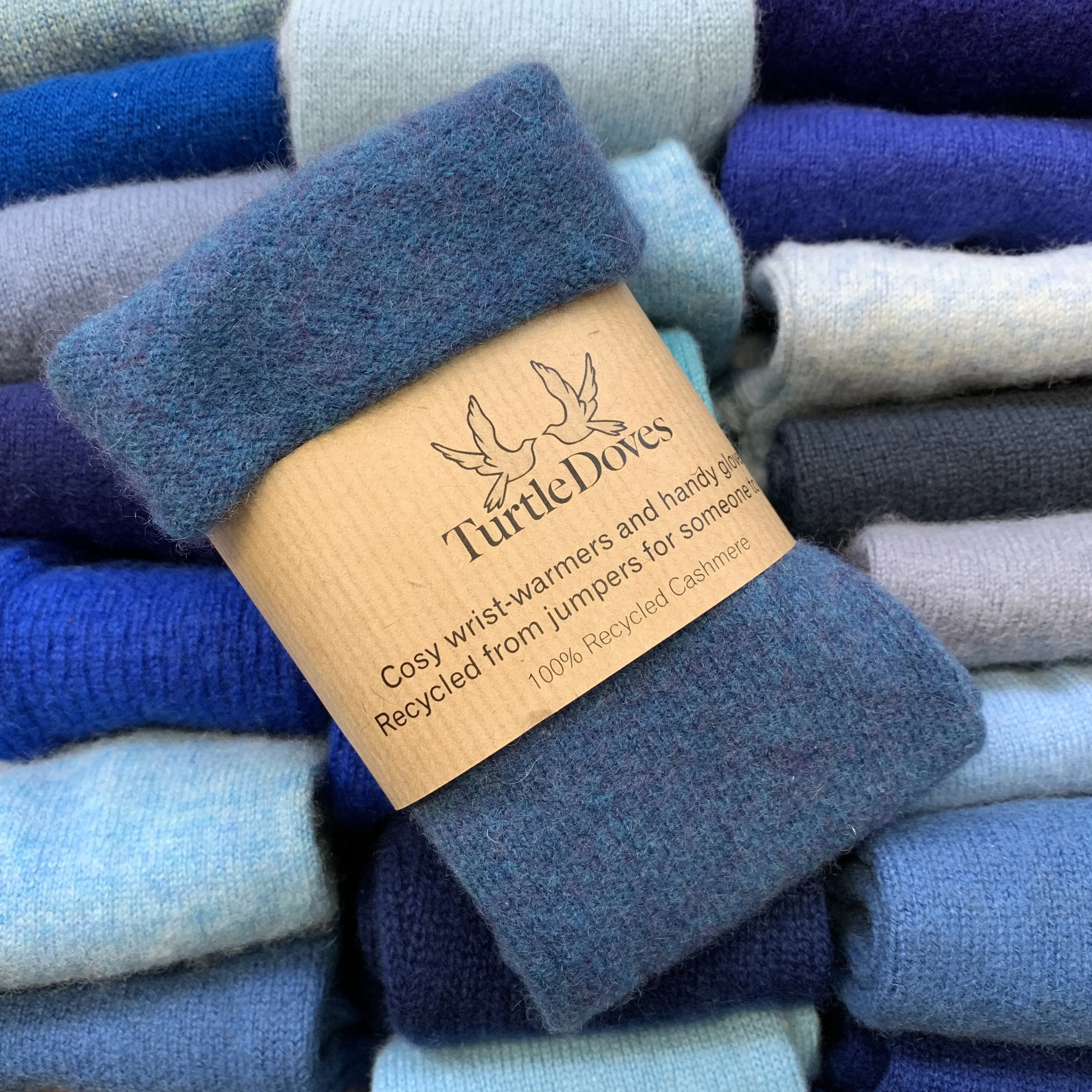 Blue Mix Lightweight Cashmere Fingerless Gloves