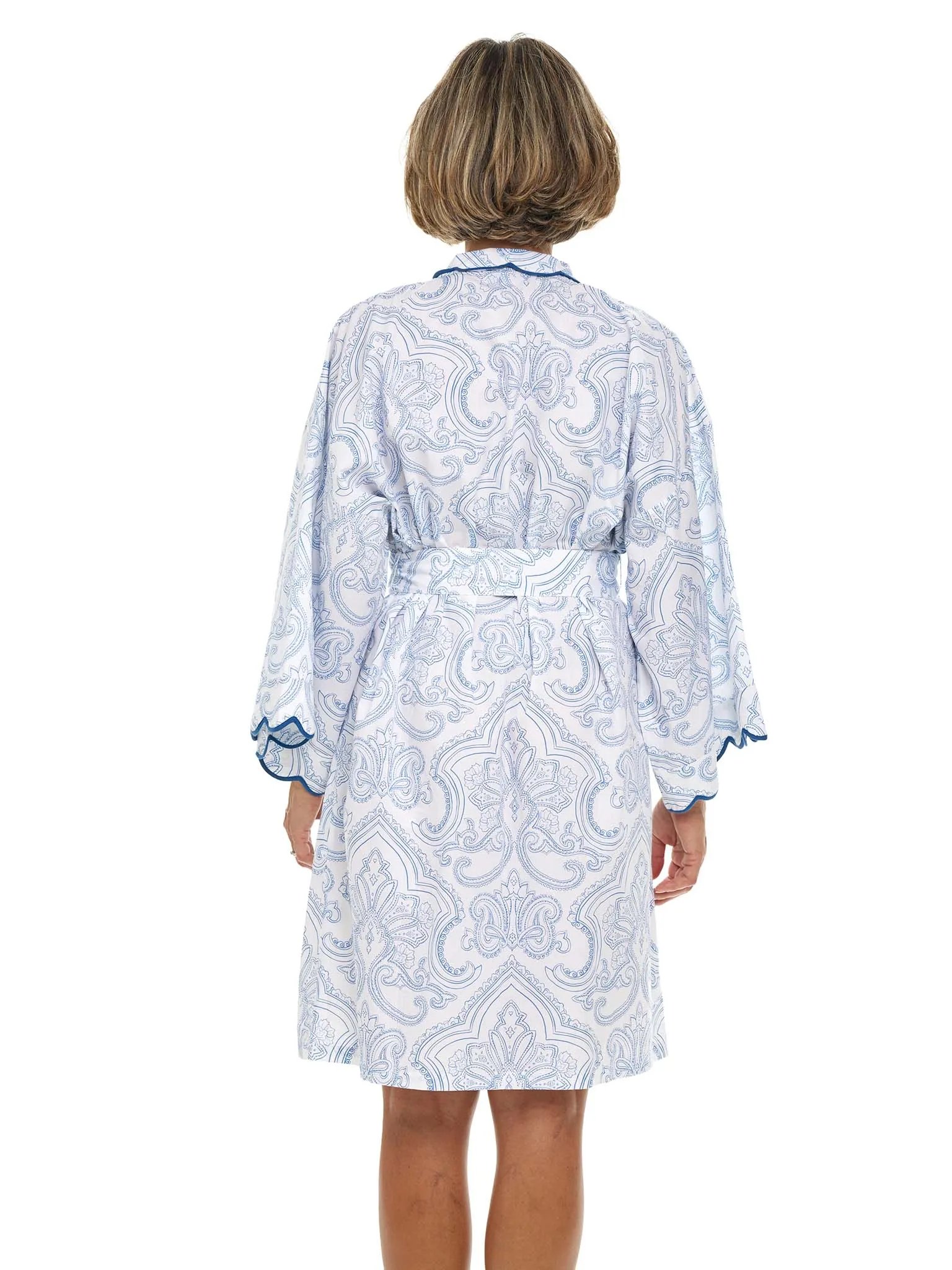 Blue Paisley Short Kimono Robe