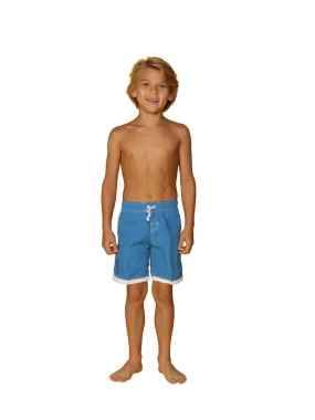 Boys' cargo shorts the longer swim trunks in solid colors and white detail