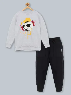 Boys Printed Sweatshirt & Solid Fleece Track Pant Set