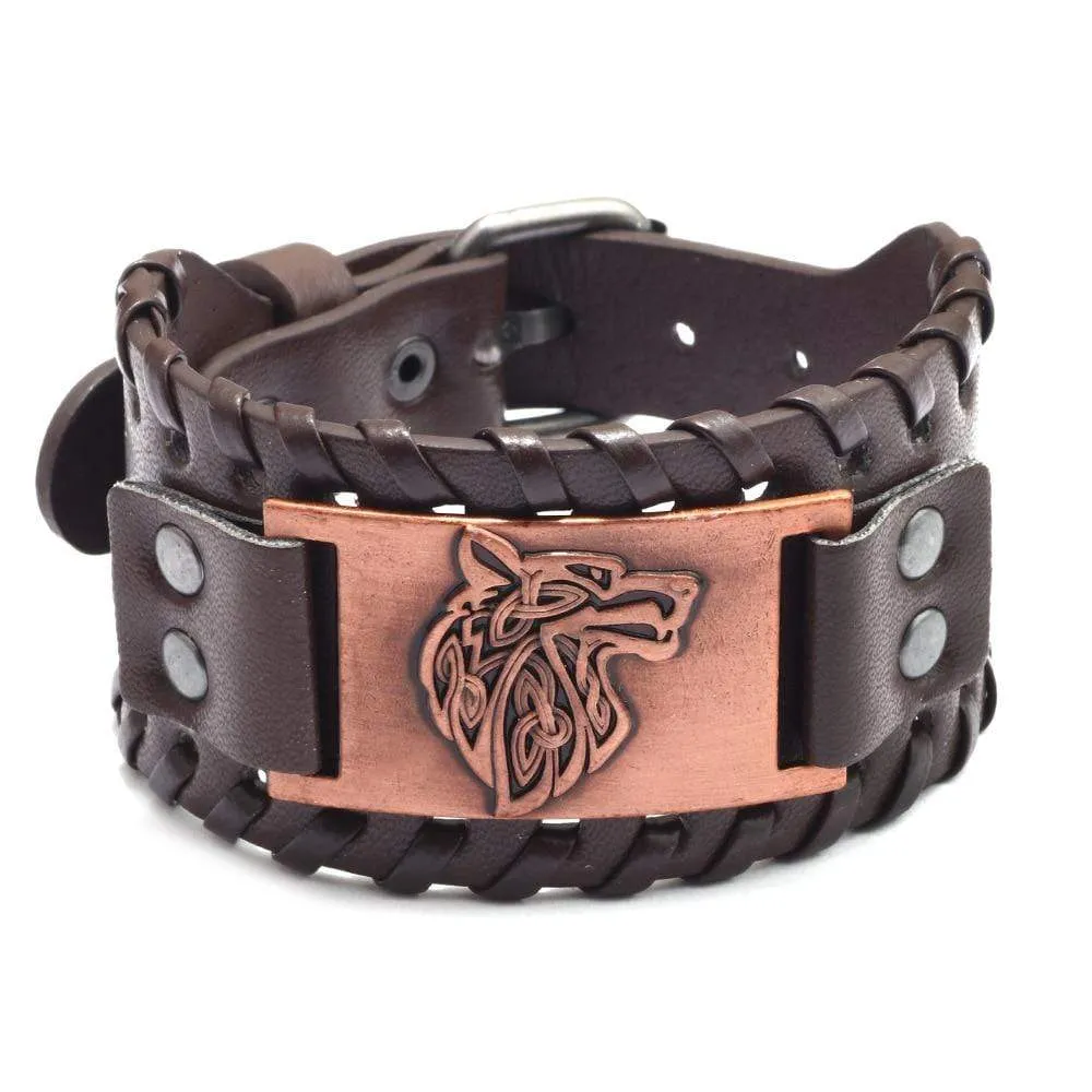 Bracelet en cuir ajustable - Loup Fenrir®