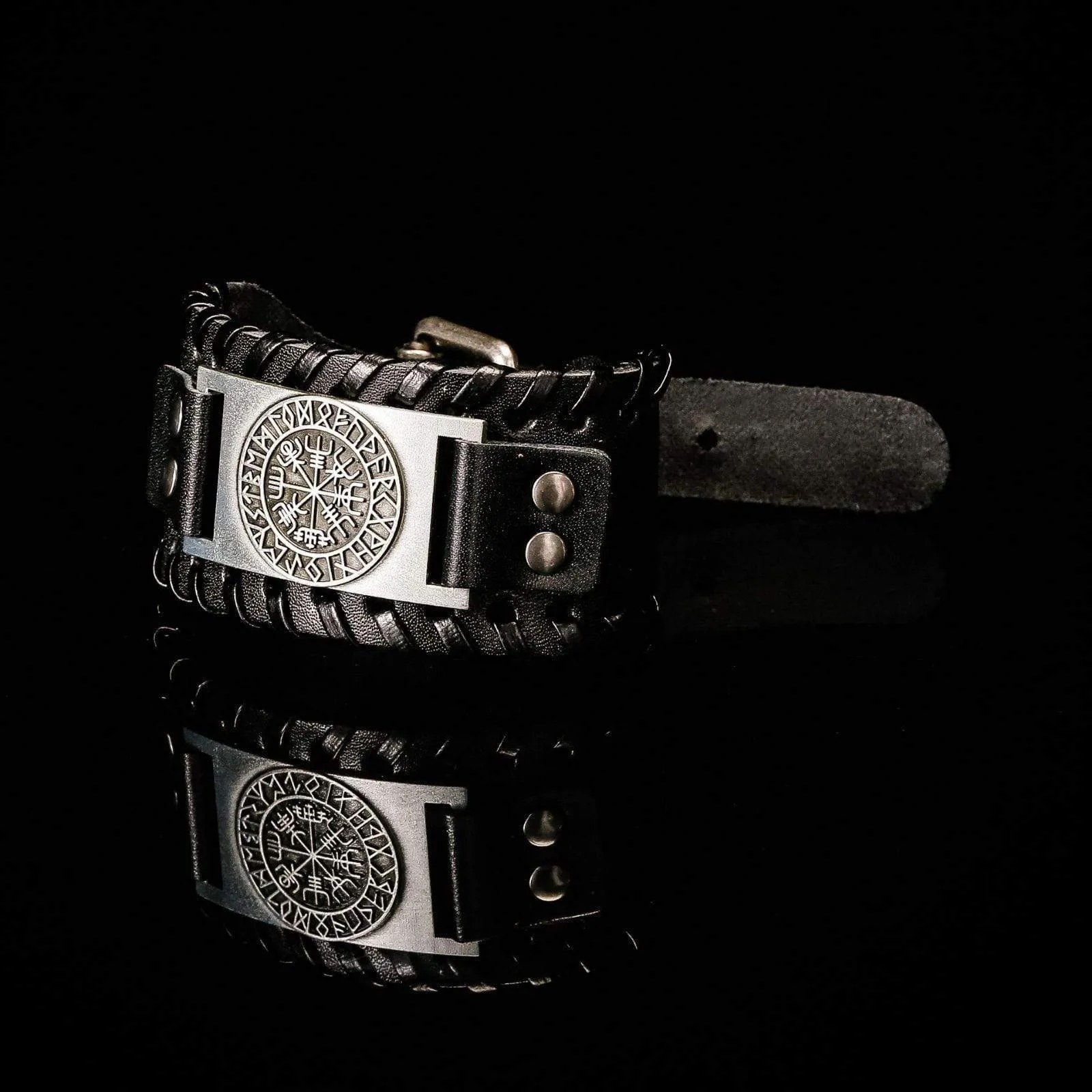 Bracelet en cuir Noir - Rune Viking