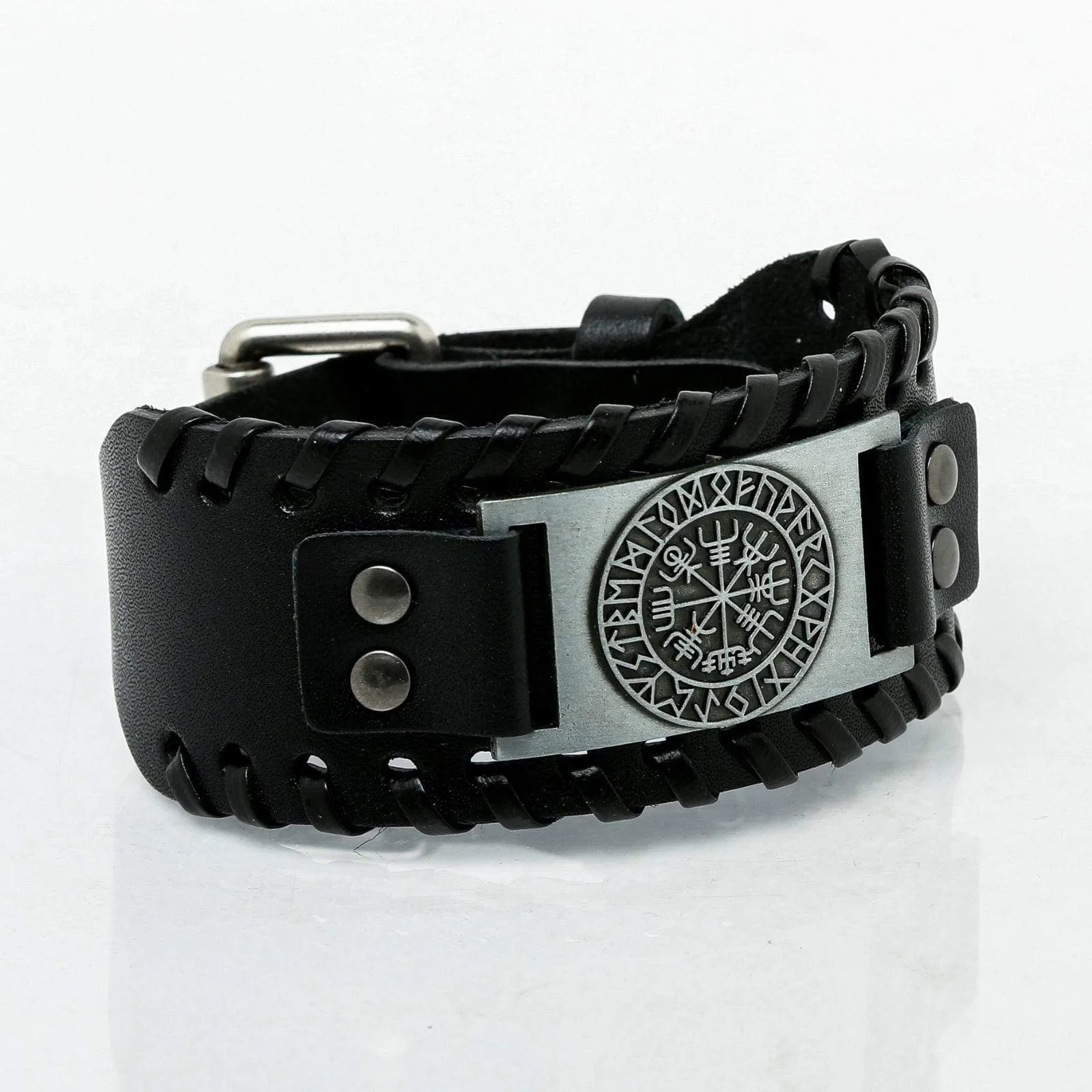 Bracelet en cuir Noir - Rune Viking