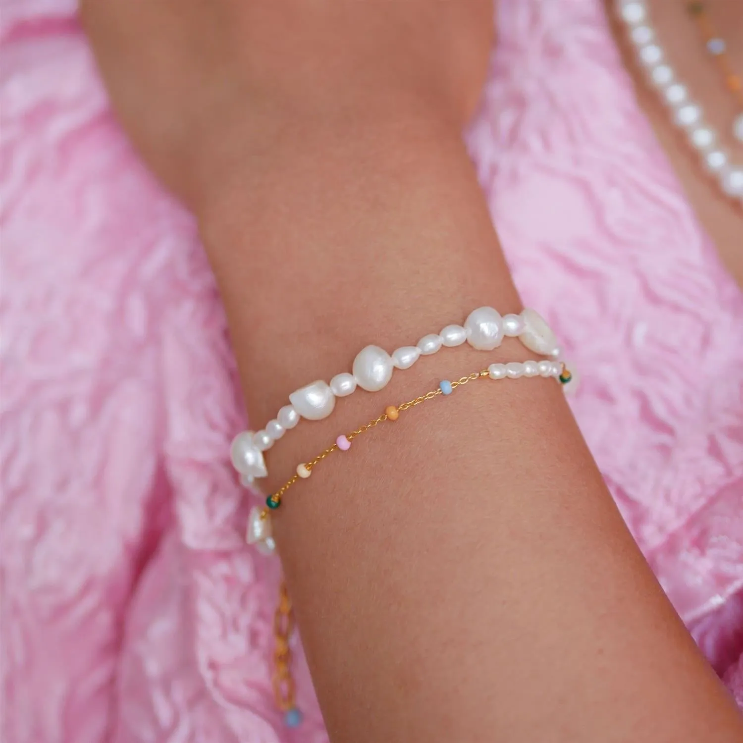 Bracelet, Pearlie - 925S/GP