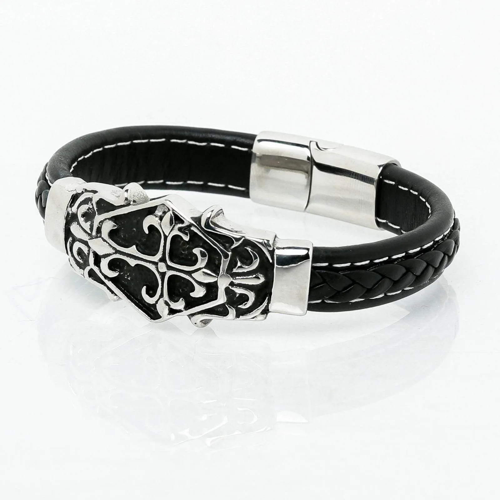 Bracelet Viking gravure chrétienne en cuir