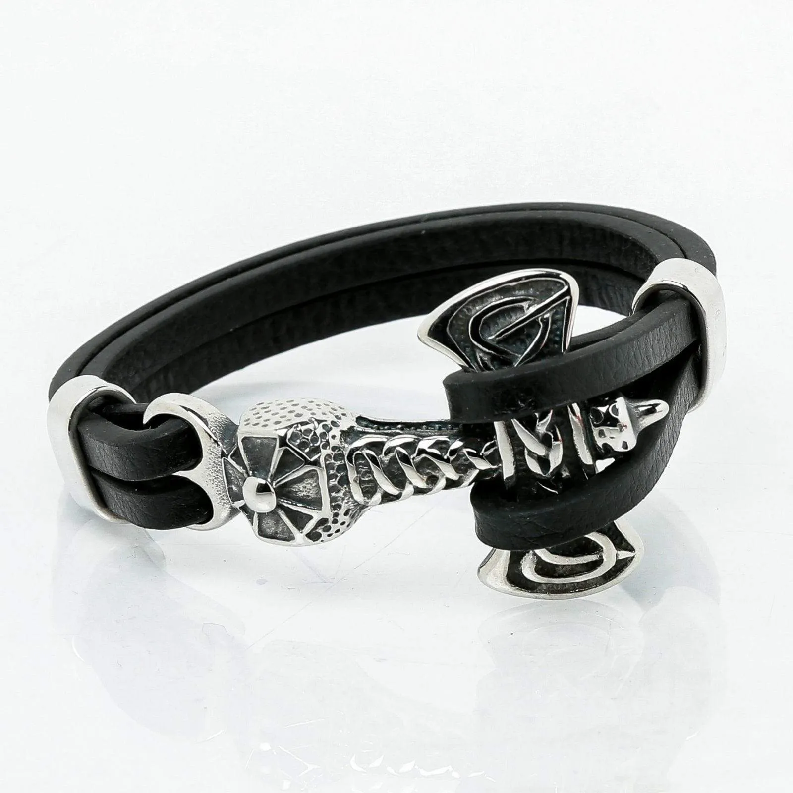 Bracelet Viking Hache lourde en cuir