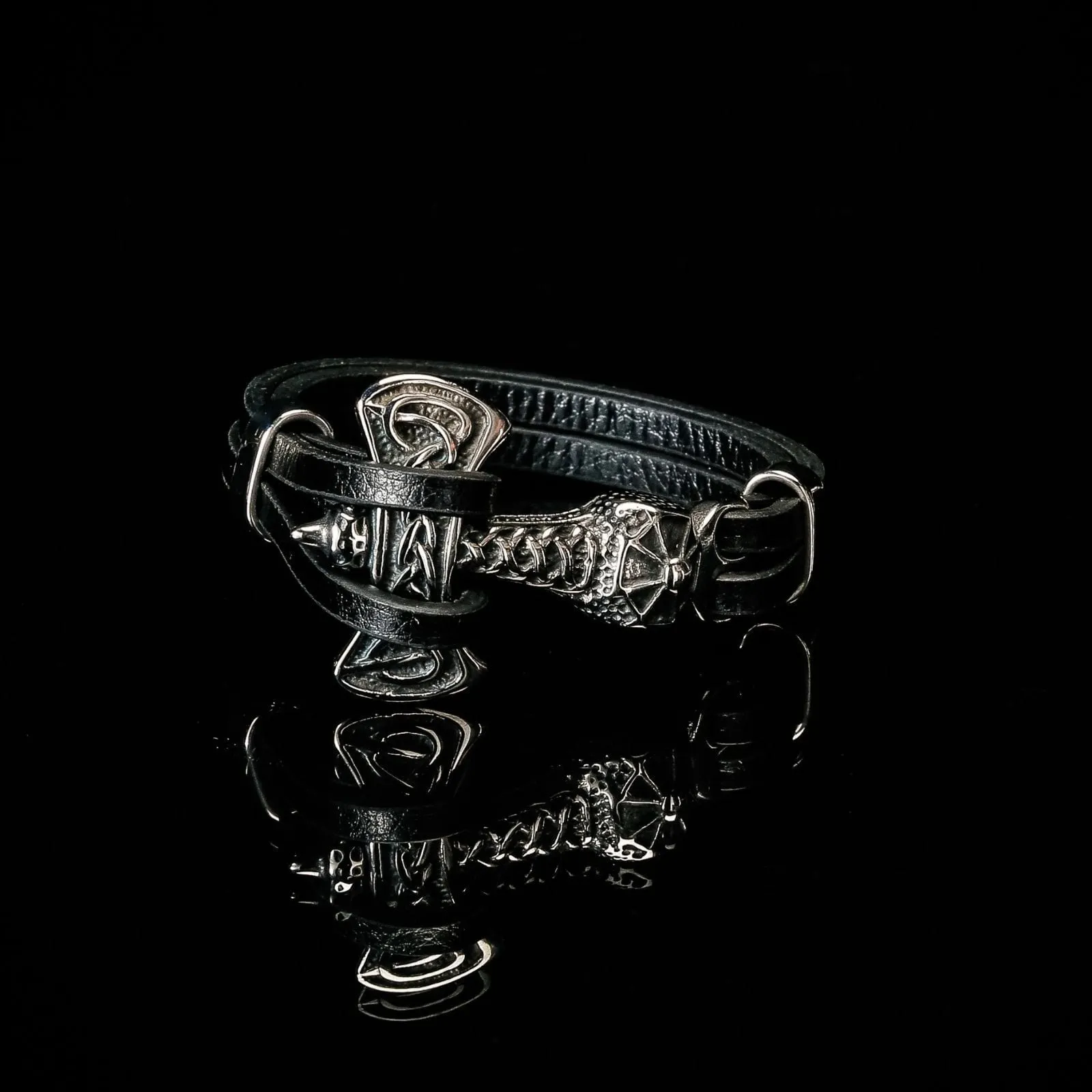 Bracelet Viking Hache lourde en cuir