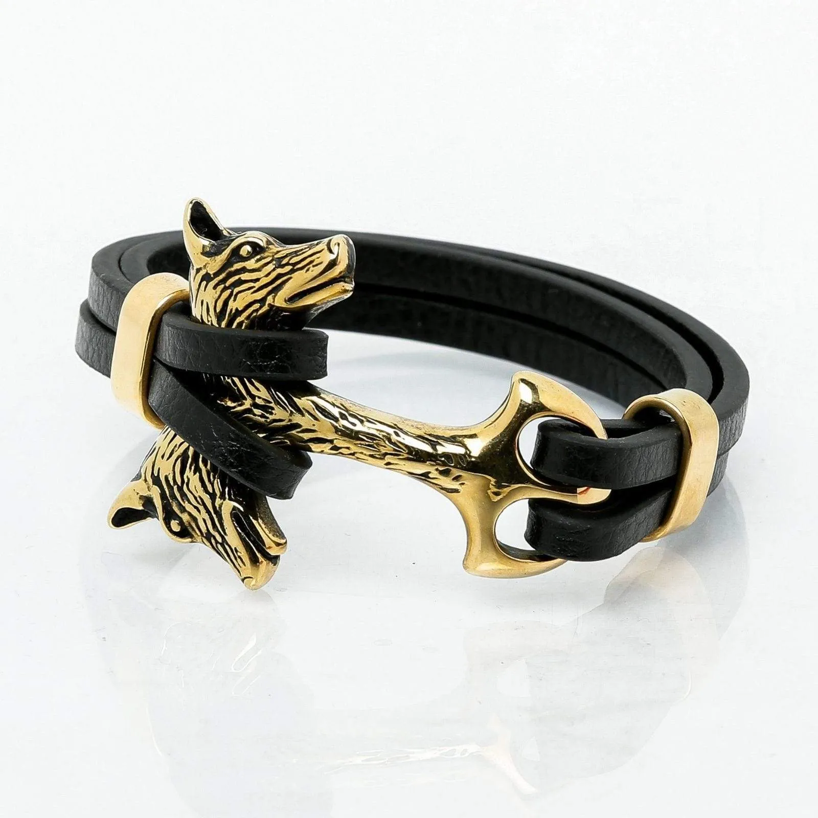 Bracelet Viking Tête de Fenrir en cuir