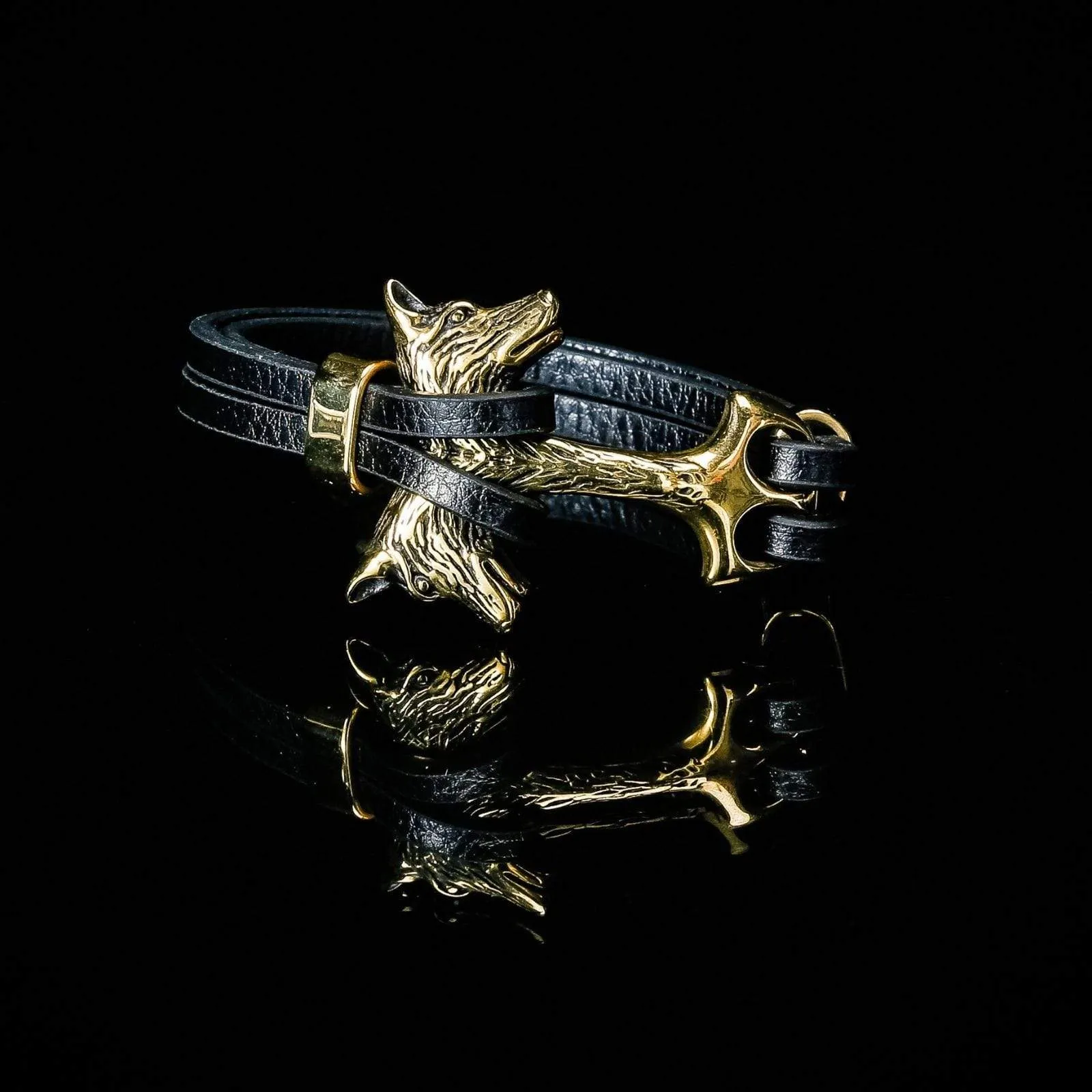 Bracelet Viking Tête de Fenrir en cuir