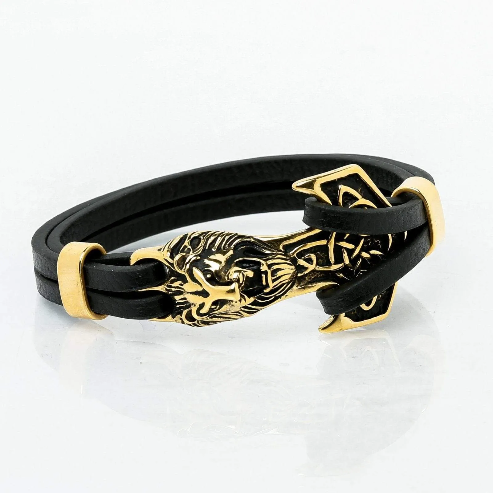 Bracelet Viking Tête de Lion en cuir