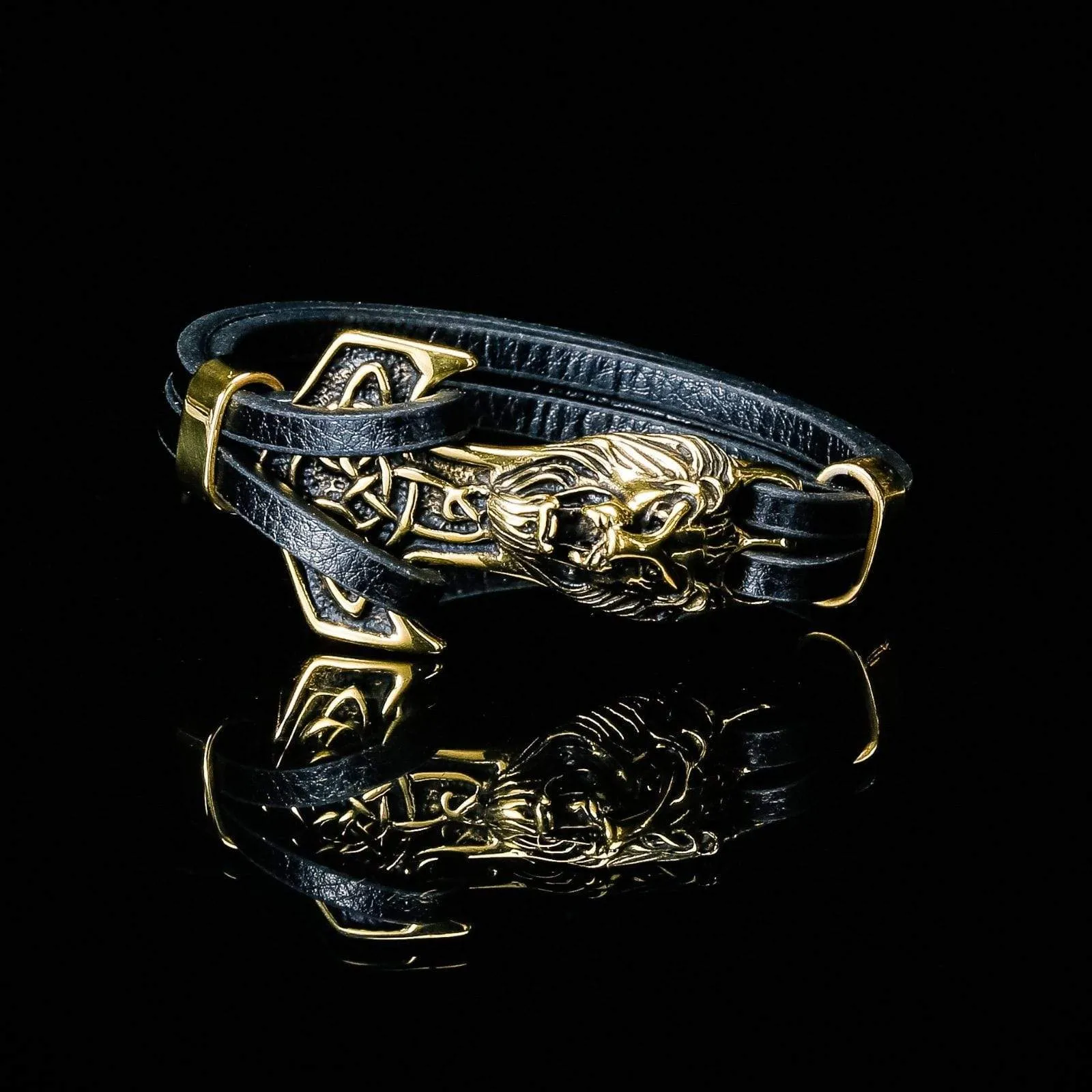 Bracelet Viking Tête de Lion en cuir