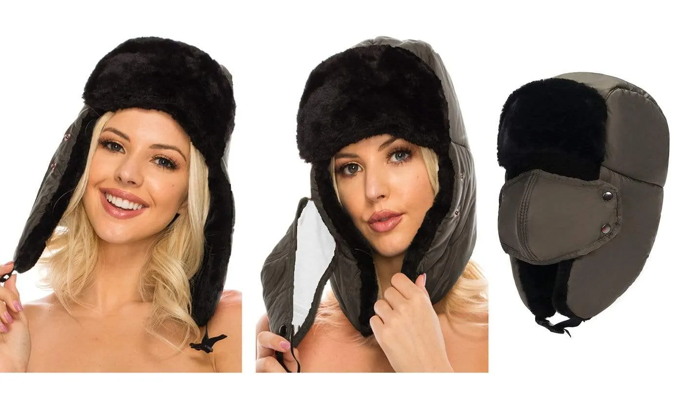 BravemanUnisex Trapper Eskimo Fur-Lined Winter Hunting Hat with Ear Flaps and Removable Mask