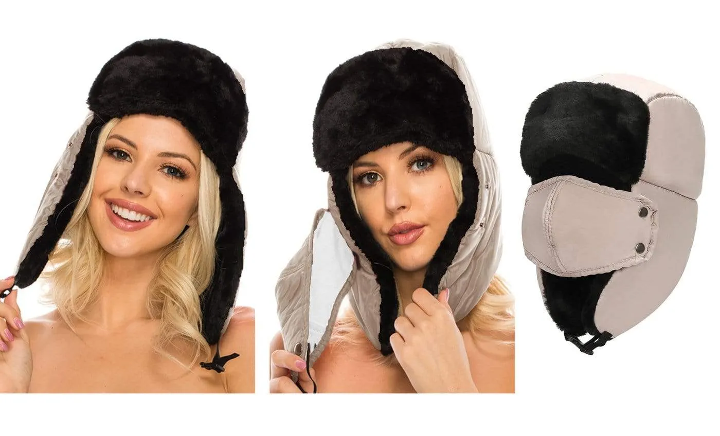 BravemanUnisex Trapper Eskimo Fur-Lined Winter Hunting Hat with Ear Flaps and Removable Mask