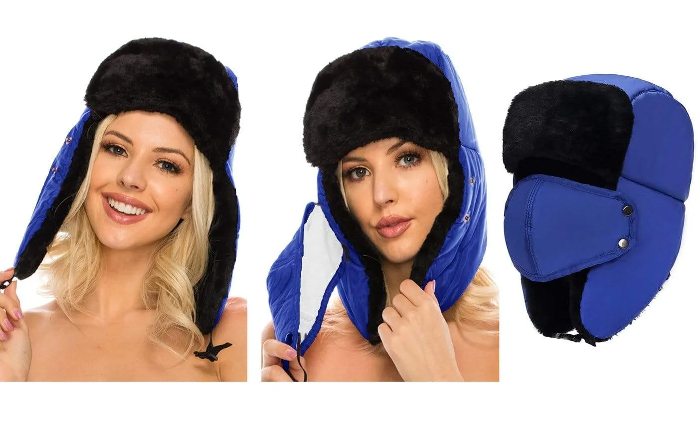 BravemanUnisex Trapper Eskimo Fur-Lined Winter Hunting Hat with Ear Flaps and Removable Mask