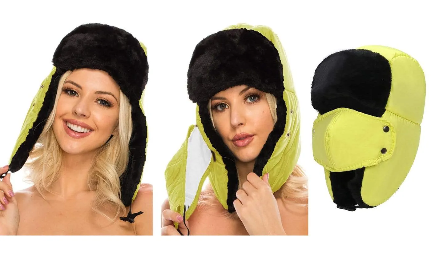 BravemanUnisex Trapper Eskimo Fur-Lined Winter Hunting Hat with Ear Flaps and Removable Mask