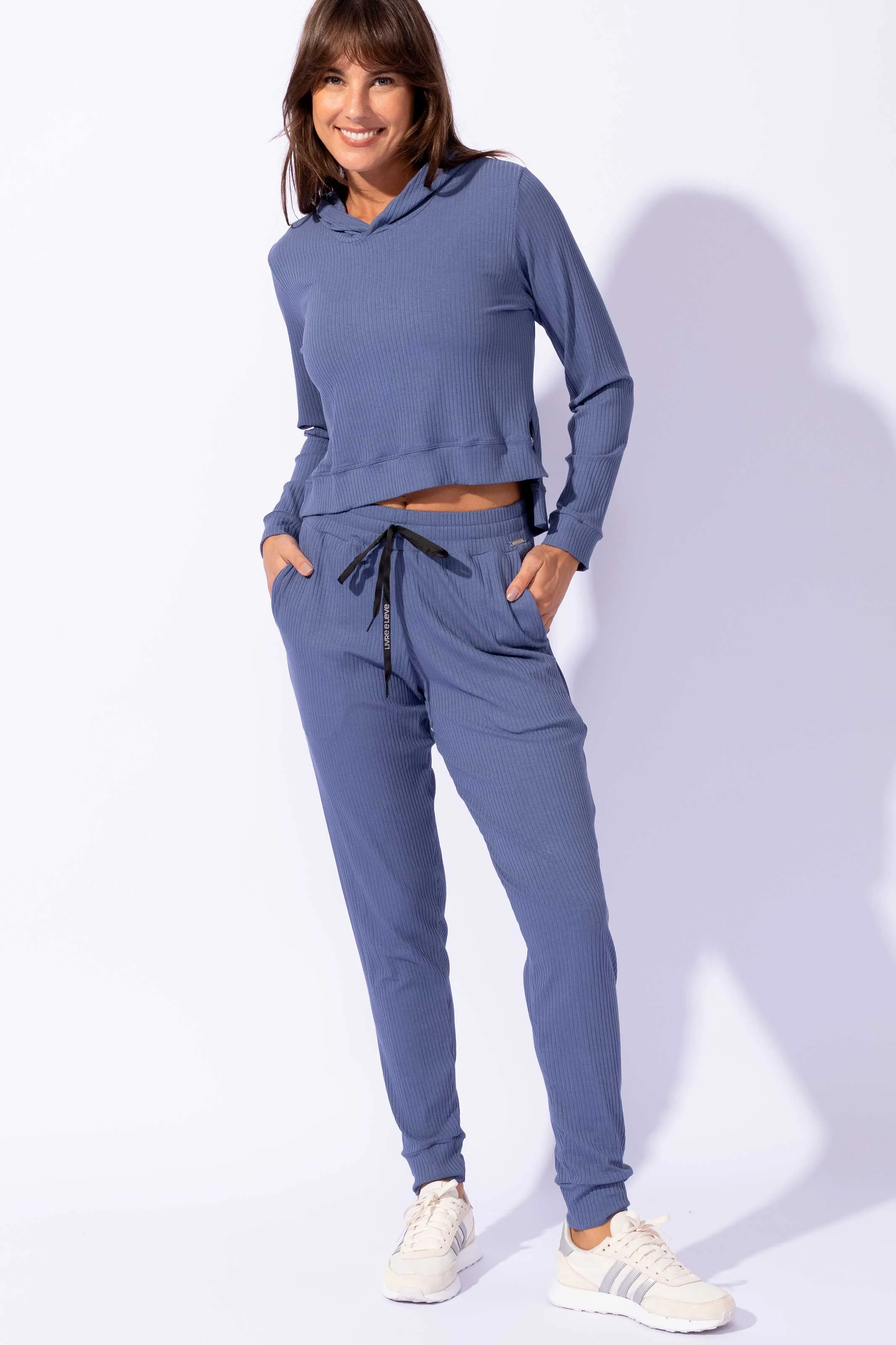 Calça Jogger com Bolso Canelada Azul