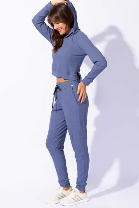 Calça Jogger com Bolso Canelada Azul