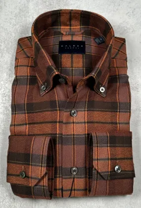 Calder Carmel Melange Boucle Twisted Brushed Overcheck Plaid Sport Shirt in Ember