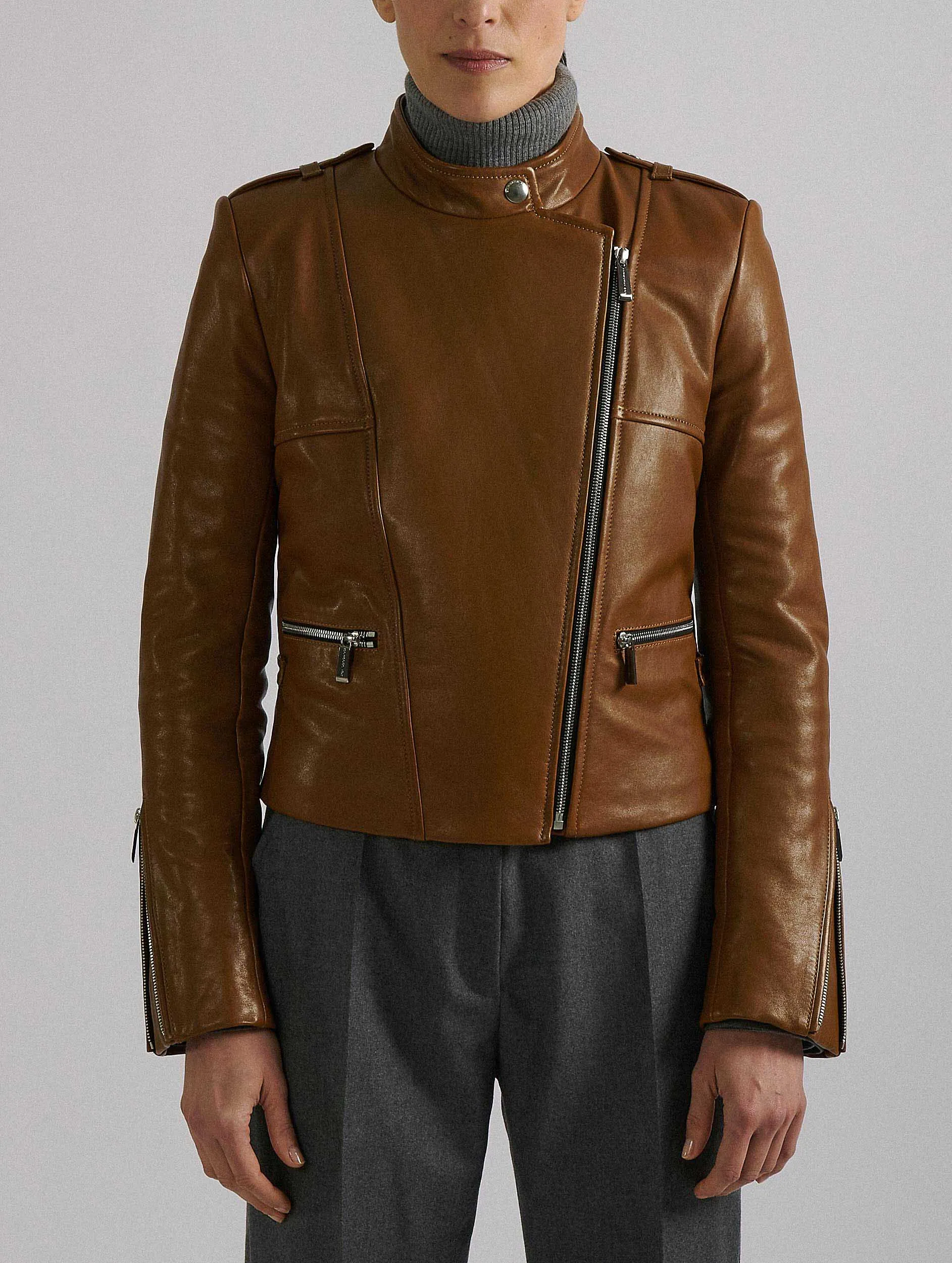 Camel leather biker jacket