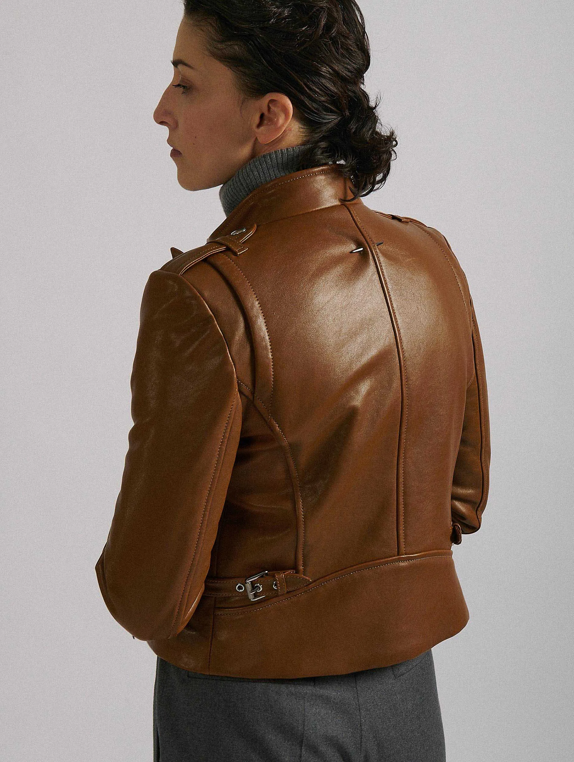 Camel leather biker jacket