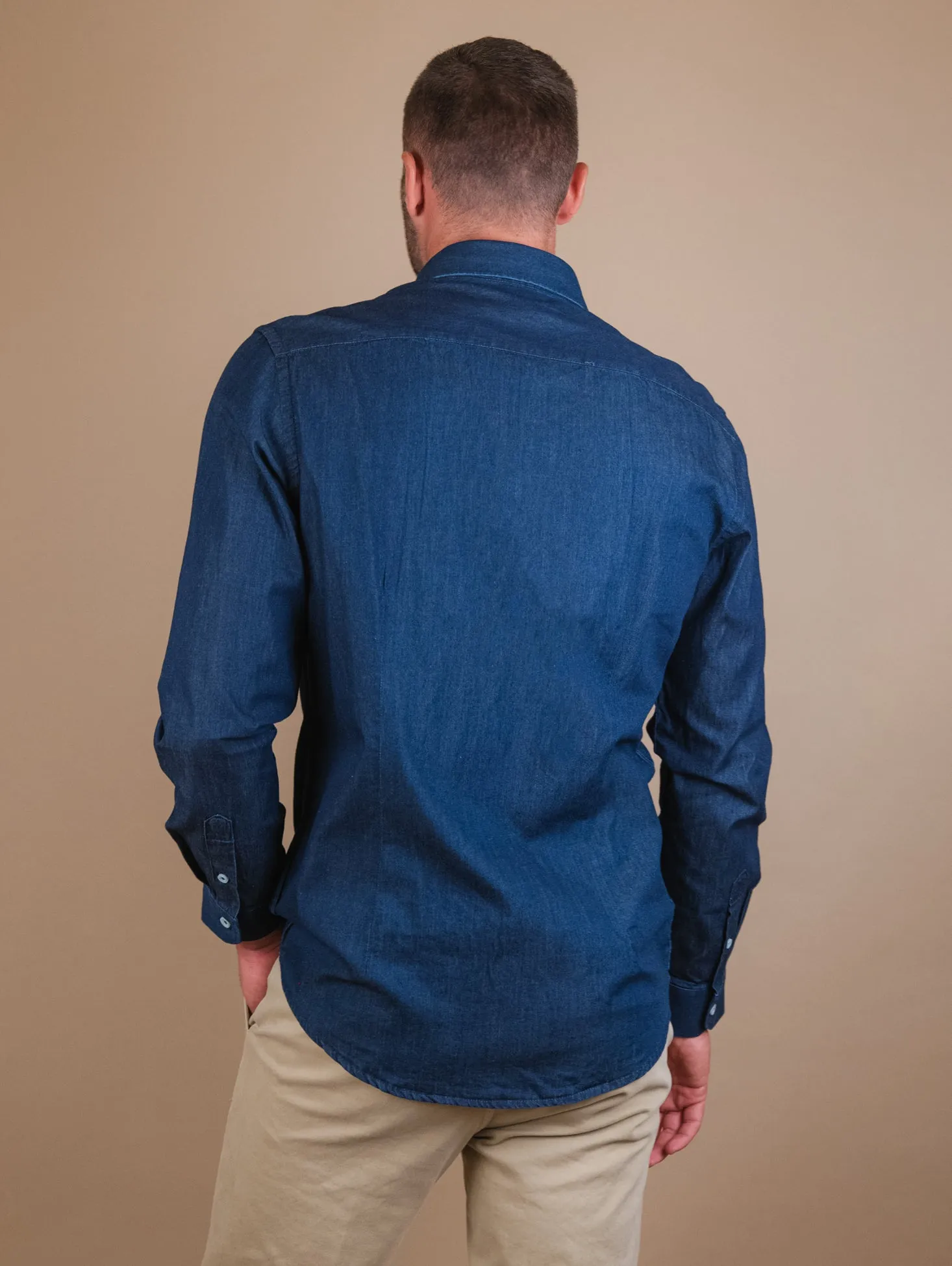 CAMICIA IN COTONE EFFETTO DENIM SCURO