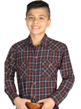 Camisa Vaquera Manga Larga de Bolsillos Estampada Cuadros Negro/Rojo para Niños 'El General' - ID: 42617