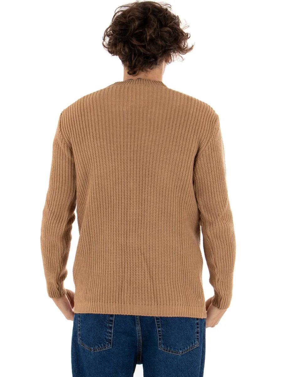 Cardigan Uomo Giacca Con Bottoni Maglioncino Scollo V Maglia Inglese Camel GIOSAL-M2412A