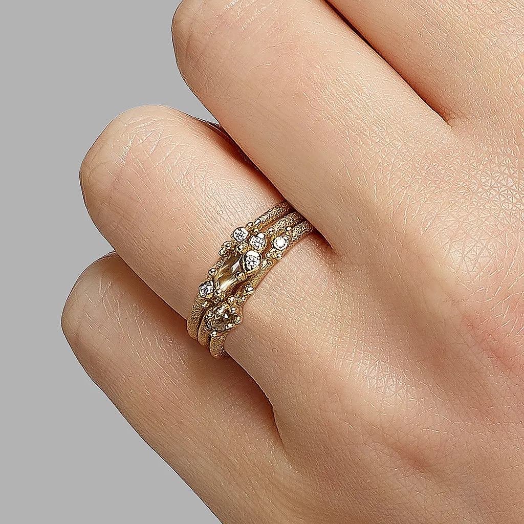 Champagne Ocean Diamond Encrusted Ring Stack