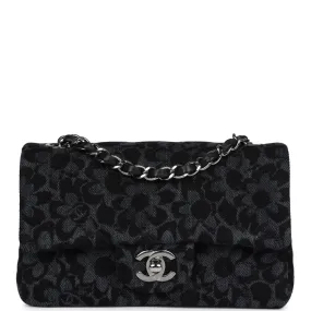 Chanel Mini Rectangular Flap Black and Dark Blue Printed Denim Ruthenium Hardware