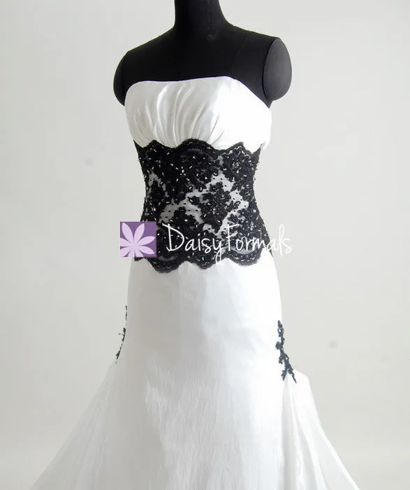 Charming Strapless Wedding Dress Fit & Flare Black Lace Wedding Gown (Beth)