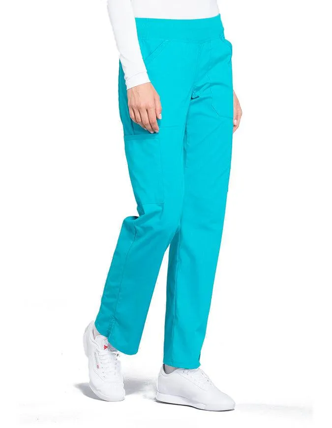 Cherokee Workwear Professionals Women's Elastic Waist Mid Rise Straight Leg Pull-on Cargo Pant