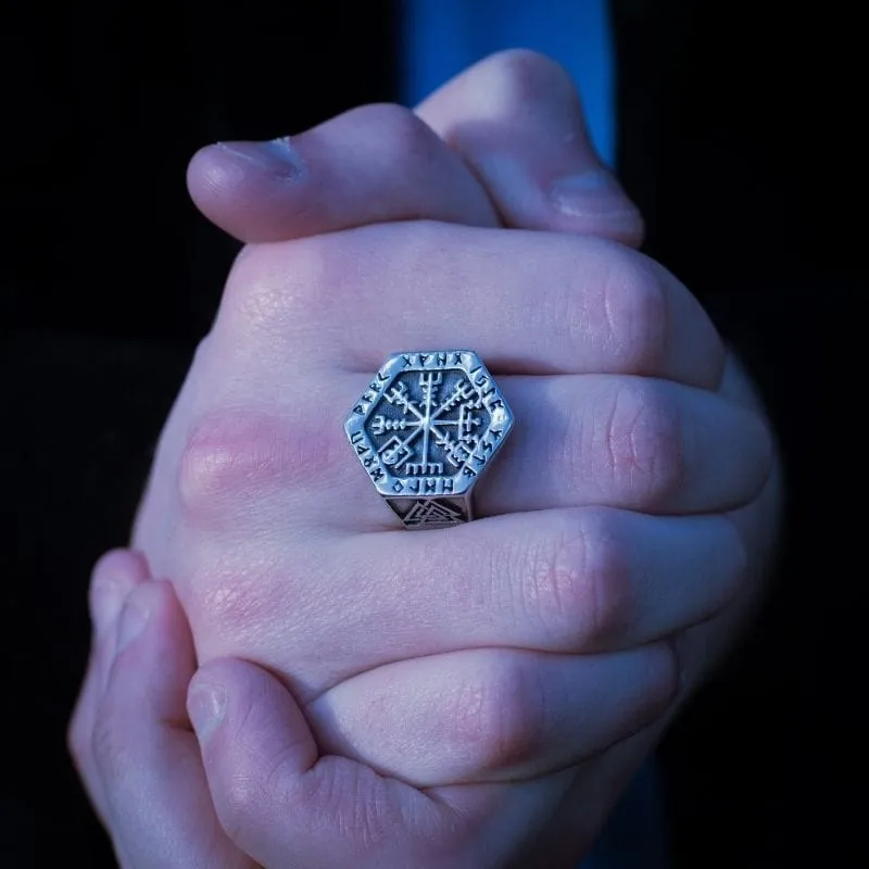 Chevalière viking rune Vegvisir - Acier inoxydable