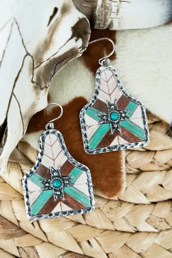 CHEYENNE CHEVRON FAUX LEATHER CATTLE TAG EARRINGS